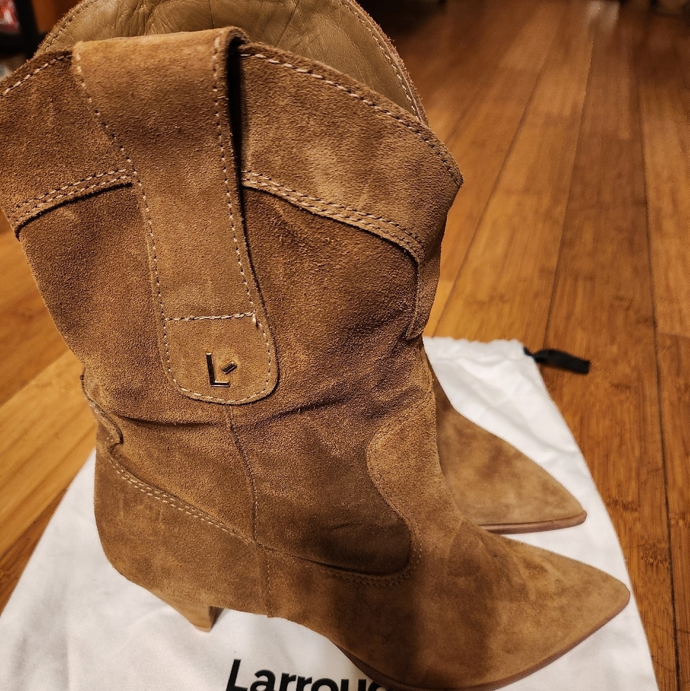 LARROUDE THELMA Brown Suede Western Boots, SIZE 10 - Picture 4 of 8